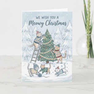 Meowy Christmas Cats Decorating Tree Holiday Card