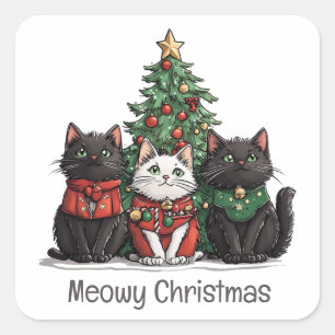 Meowy Christmas Cats Holiday Tree Square Sticker