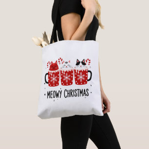 Meowy Christmas Cats Hot Cocoa Candy Cane Xmas Tote Bag