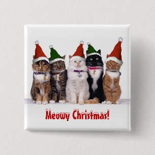 "Meowy Christmas!" Cats In Hats 15 Cm Square Badge