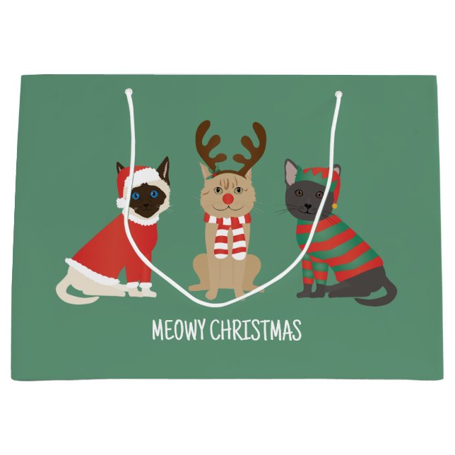 Meowy Christmas Cats Large Gift Bag (Front)
