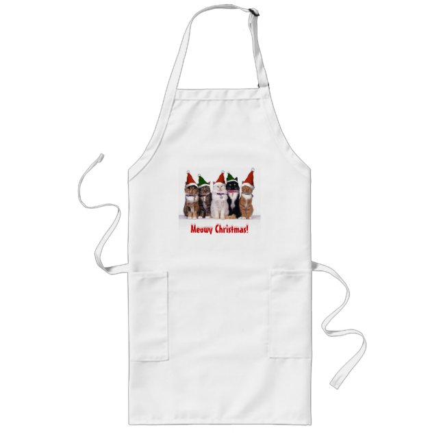 "Meowy Christmas!" Cats Long Apron (Front)