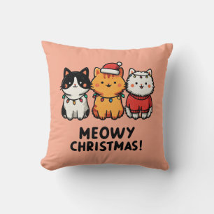 Meowy Christmas Cats Santa Hats Cushion