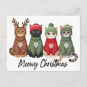 Meowy Christmas Cats Ugly Sweater Reindeer Xmas Holiday Postcard