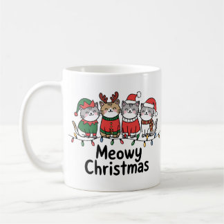 Meowy Christmas Cats with Lights Funny Holiday Coffee Mug