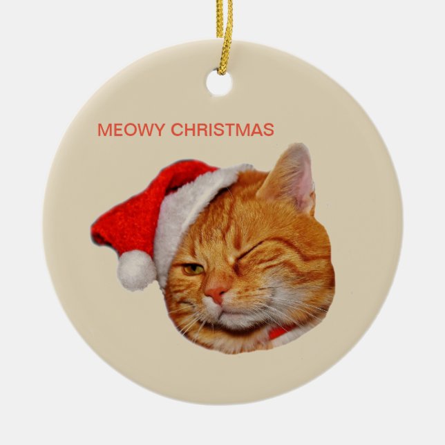 Meowy Christmas Ceramic Tree Decoration (Front)
