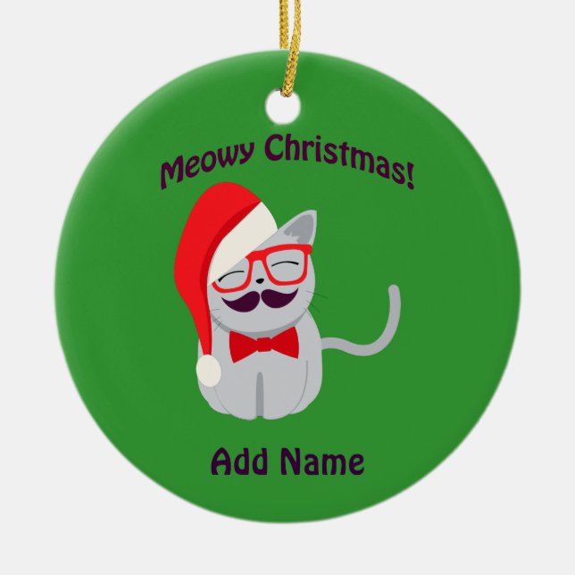 Meowy Christmas! Ceramic Tree Decoration (Front)