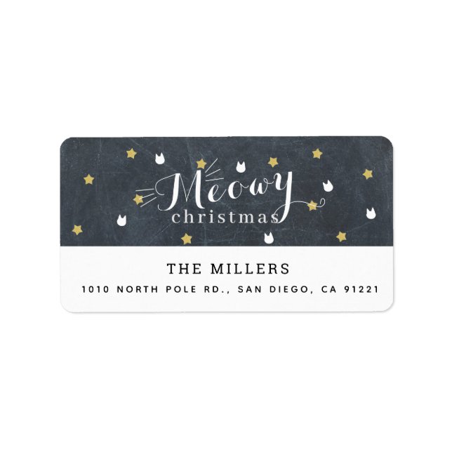 Meowy Christmas Chalkboard Cat Holiday Address Label (Front)