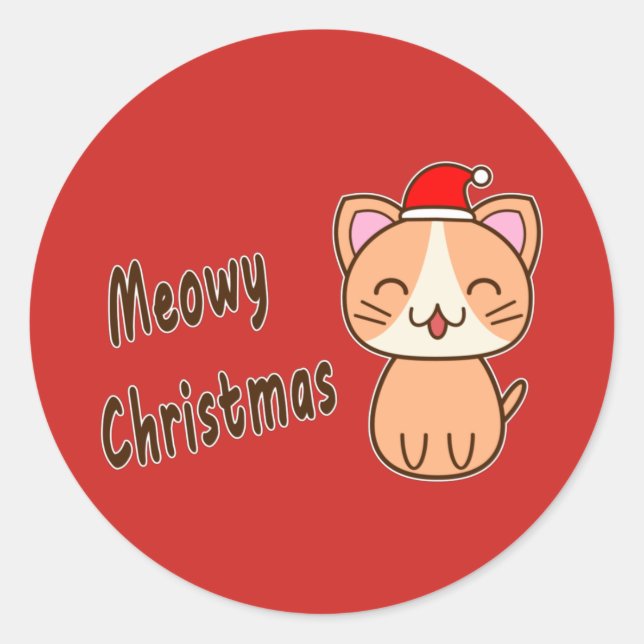 Meowy Christmas Classic Round Sticker (Front)