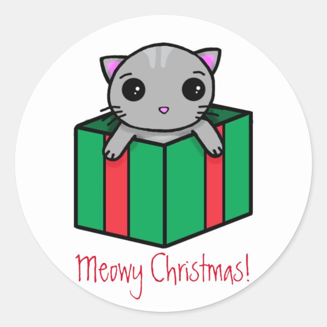 Meowy Christmas Classic Round Sticker (Front)