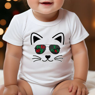 Meowy Christmas Cool Sunglasses Kitty Cat White Baby Bodysuit