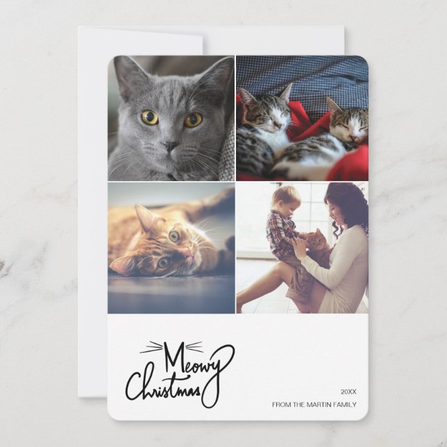 Meowy Christmas Custom 4 Square Shaped Photos Holiday Card (Front)