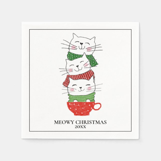 Meowy Christmas Custom Cats Cup Scarves Cute Napkin (Front)