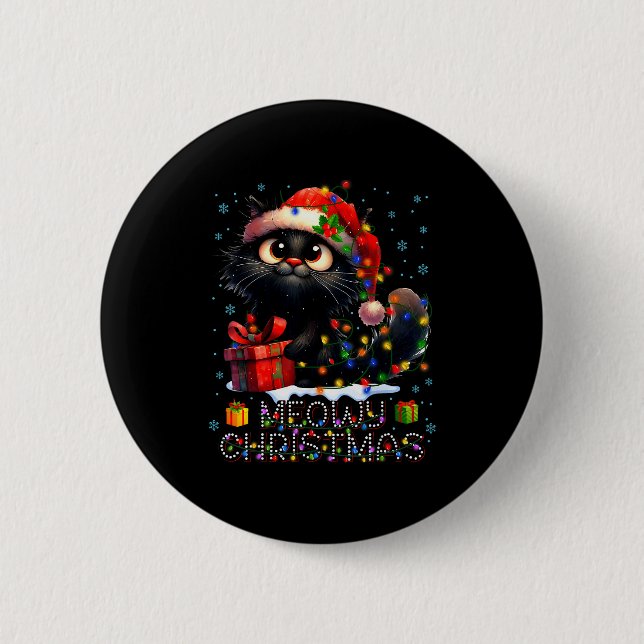 Meowy Christmas Cute Black Cat Christmas Xmas Wome 6 Cm Round Badge (Front)
