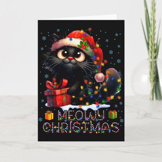 Meowy Christmas Cute Black Cat Christmas Xmas Wome Card (Front)
