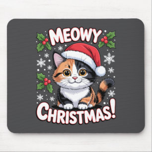 Meowy Christmas Cute Calico Cat Holiday Long Sleev Mouse Mat