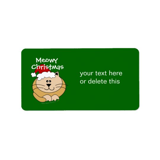 Meowy Christmas Cute Cartoon Cat Custom Address Label