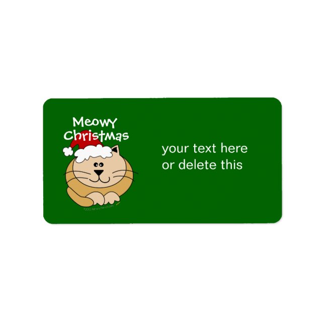 Meowy Christmas Cute Cartoon Cat Custom Label (Front)