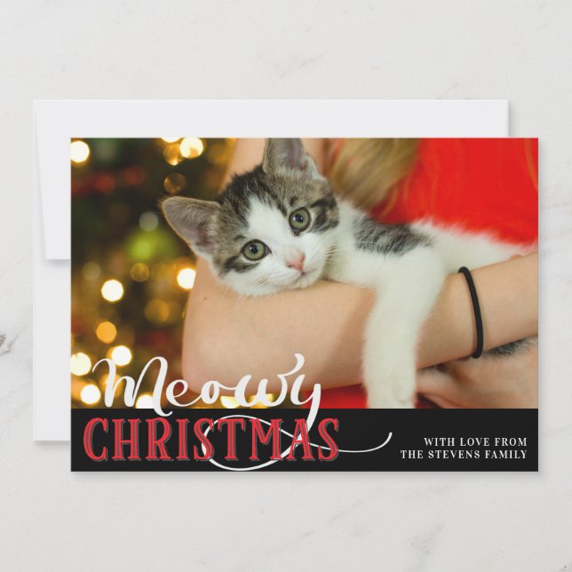Meowy Christmas Cute Cat Add Your Custom Photo Holiday Card (Front)