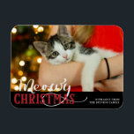 Meowy Christmas Cute Cat Add Your Custom Photo Magnet<br><div class="desc">Meowy Christmas Cute Cat Add Your Custom Photo - Holiday Typography With Fun Holiday Pun Quote and Your Photograph. With trendy script text in Bright Red and Grey. A Funny & cute quote for Christmas Pet Lovers, holidays, and the winter season. Fun for the whole family! Just add your custom...</div>