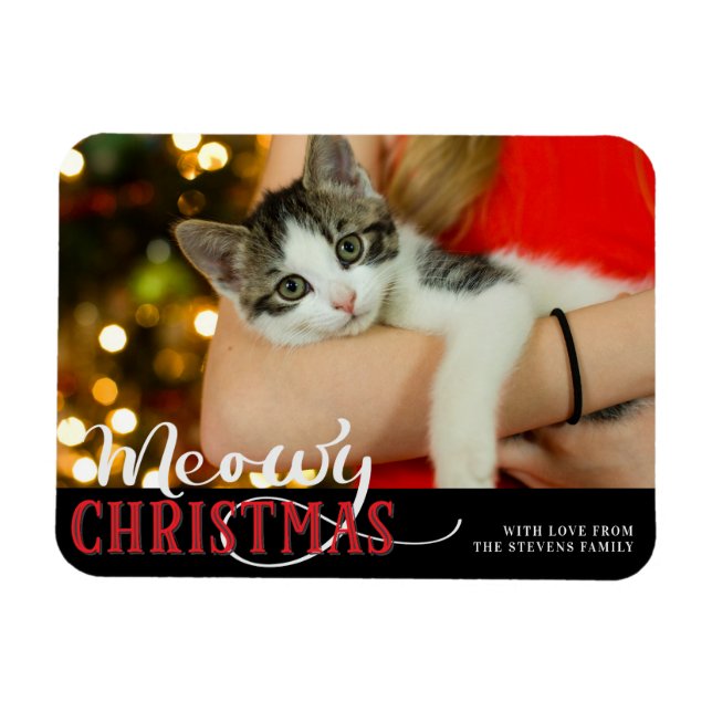 Meowy Christmas Cute Cat Add Your Custom Photo Magnet (Horizontal)