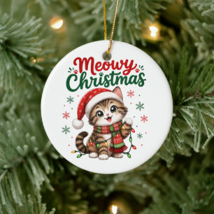 Meowy Christmas Cute Cat Holiday Ceramic Tree Decoration