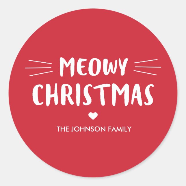 Meowy Christmas | Cute Cat Holiday Classic Round Sticker (Front)
