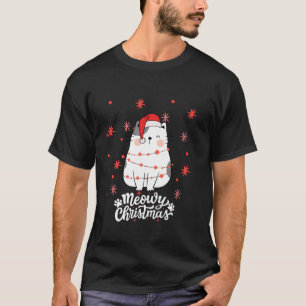 Meowy Christmas Cute Cat in Santa Hat Funny T-Shirt