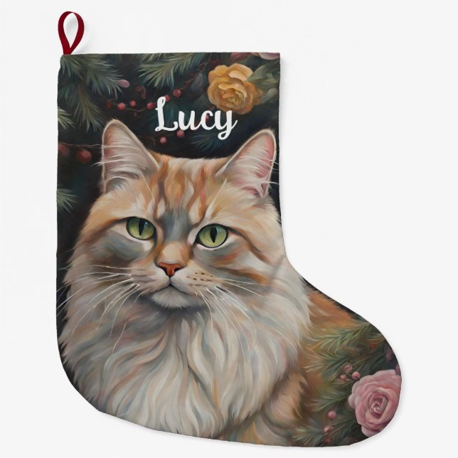 Meowy Christmas, Cute Cat Lover Gifts Large Christmas Stocking (Front)