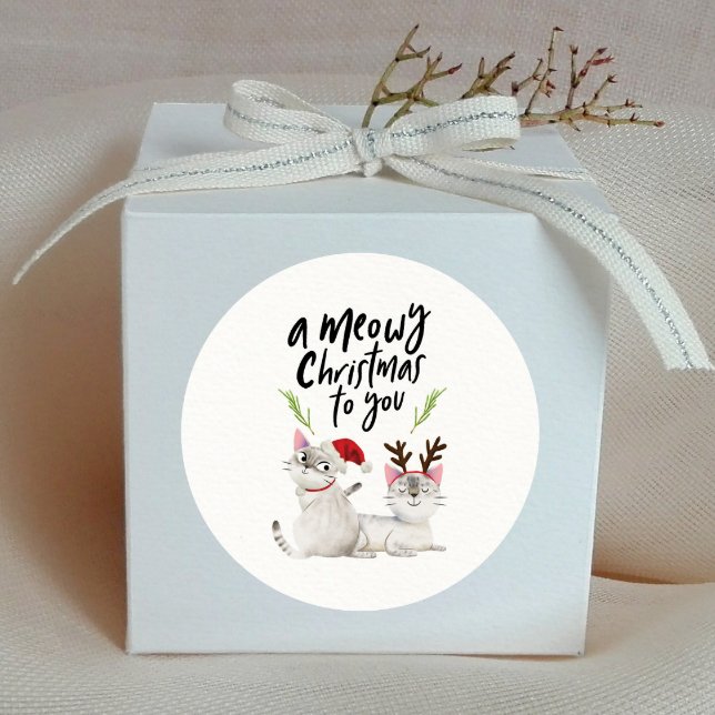 Meowy Christmas Cute Cat Lovers Classic Round Sticker (Creator Uploaded)