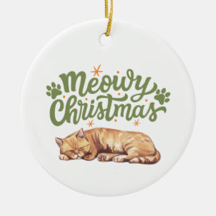 Meowy Christmas Cute Cat Sleeping  Ceramic Tree Decoration