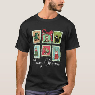 Meowy Christmas Cute Cat Stamps Cat Lover Christma T-Shirt