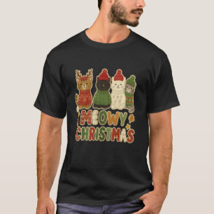 Meowy Christmas Cute Catmas Cats Retro Holiday T-Shirt