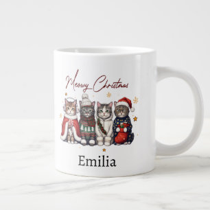 Meowy Christmas Cute Cats Holiday Personalised Large Coffee Mug