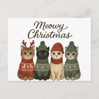 Meowy Christmas Cute Cats Holiday Postcard | Cozy