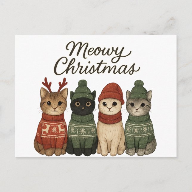 Meowy Christmas Cute Cats Holiday Postcard | Cozy  (Front)