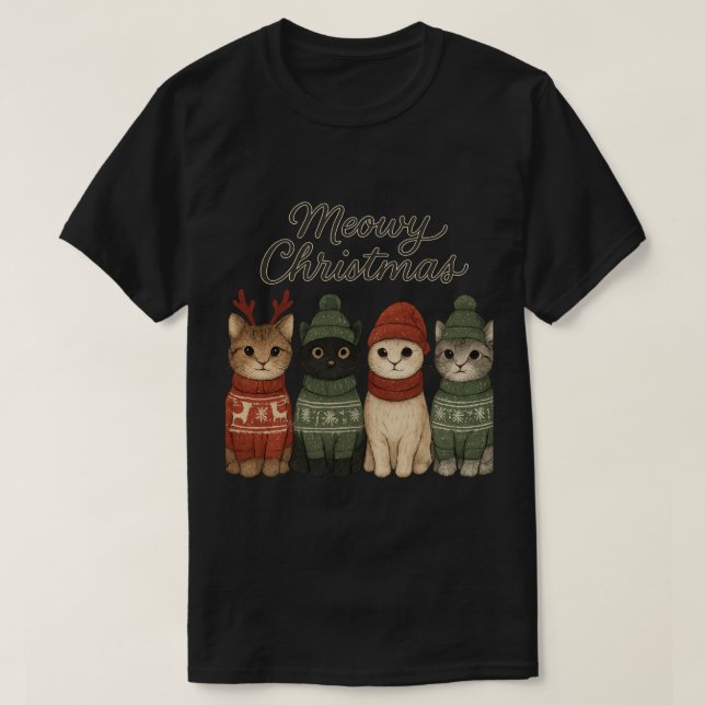 Meowy Christmas Cute Cats T-Shirt | Cozy Holiday (Design Front)