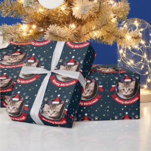 Meowy Christmas Cute Custom Pet Cat Photo  Holiday Wrapping Paper