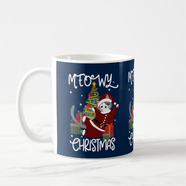 Meowy Christmas Cute Funny Cat Lover  Coffee Mug (Left)