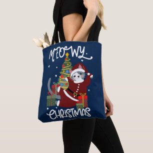 Meowy Christmas Cute Funny Cat Lover Tote Bag