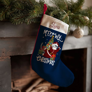 Meowy Christmas Cute Funny Cat Small Christmas Stocking