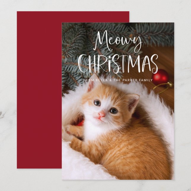 Meowy Christmas | Cute Funny Pet Cat Photo Holiday Card (Front/Back)