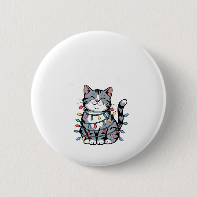 Meowy Christmas Cute Gray Tabby Cat Holiday Lights 6 Cm Round Badge (Front)