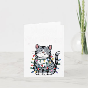 Meowy Christmas Cute Gray Tabby Cat Holiday Lights Card