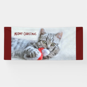 Meowy Christmas Cute Grey Tabby Cat Banner
