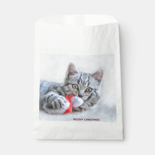 Meowy Christmas Cute Grey Tabby Cat Favour Bags (Front)
