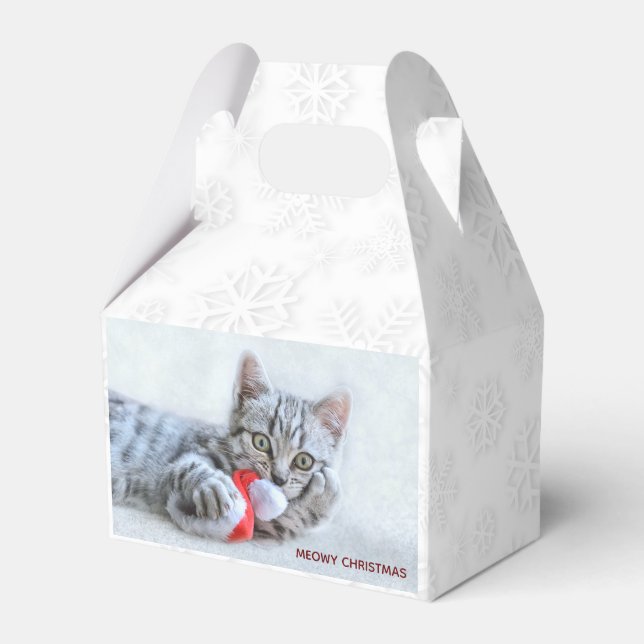 Meowy Christmas Cute Grey Tabby Cat Favour Box (Front Side)