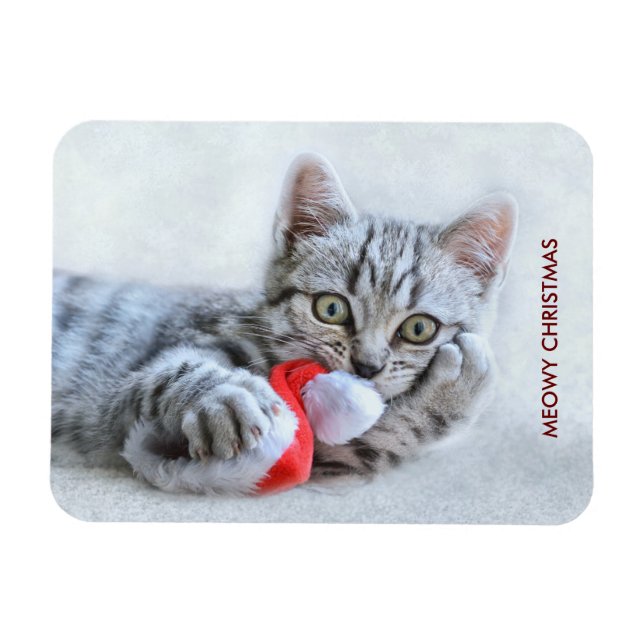 Meowy Christmas Cute Grey Tabby Cat Magnet (Horizontal)