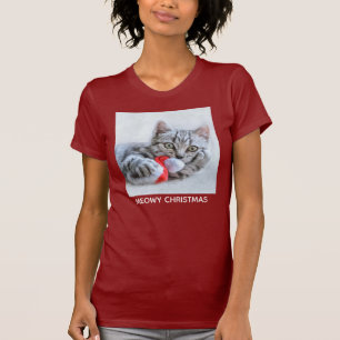Meowy Christmas Cute Grey Tabby Cat T-Shirt