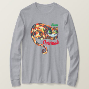 Meowy Christmas Cute Grinning Calico Cat Big Eyes T-Shirt